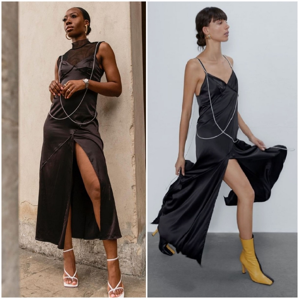 Zara camisole dress with chains satin slits